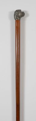 Canne décorative à fût en jonc de Malacca, pommeau en métal figurant u - Photo 1