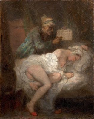 une image représentant un tableau où l'on voit un homme et une femme endormis dans un lit