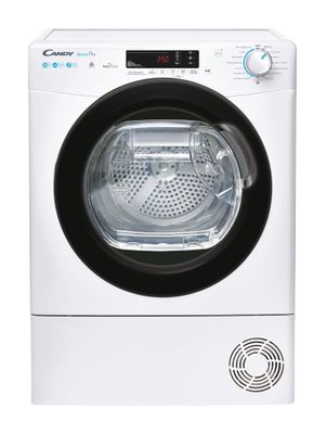 un gros plan d'un sèche-linge blanc sur fond blanc