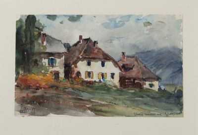 an image of a watercolor painting of a house on a hill