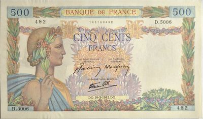 500 francs La Paix 19/3/1942 , SPL