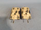 pair of brass plated door handles with holes and screws