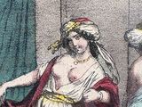 a drawing of a woman standing next to another woman