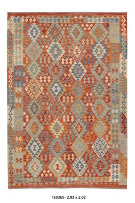 Kilim Afghan en laine couleur couleur orange beige 293 x 202