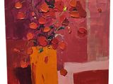 a painting of flowers in a vase on a table