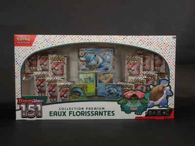 présentation de cartes à collectionner Pokémon dans un présentoir posé sur une surface noire