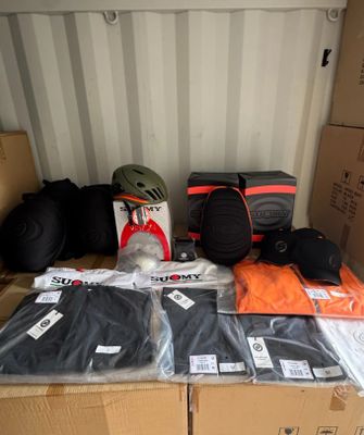 many bags of luggage sitting on a table in a shipping container
