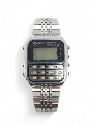 a silver watch with a calculator on it