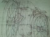 dessin d'une moto sur une feuille de papier posée sur une table