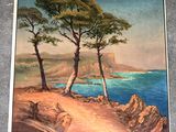 une photo d'un tableau représentant deux arbres sur la plage