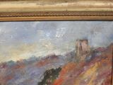 painting of a landscape with a castle in the distance