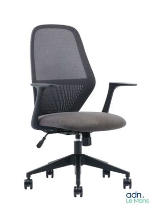 an image of a black office chair with a grey seat