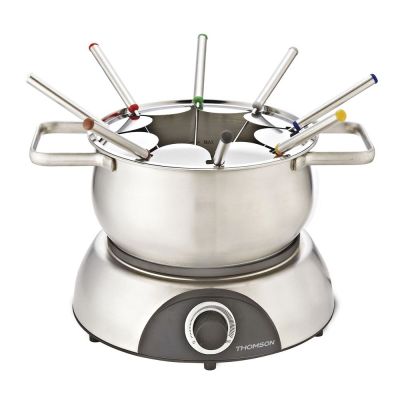une image d'une casserole Fondini en acier inoxydable avec six fourchettes
