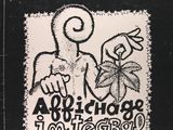 the front cover of a black and white album with a drawing of a man holding a plant