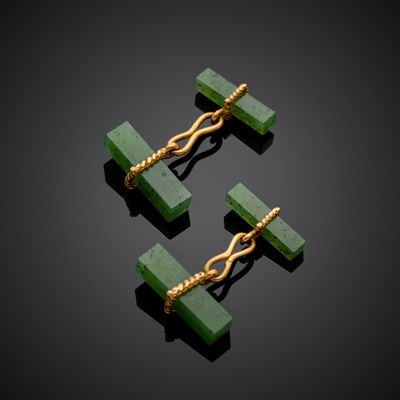 Paire de boutons de manchettes en or jaune 750 millièmes torsadés, pré - Photo 1