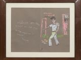 dessin encadré représentant un homme tenant une raquette de tennis à la main