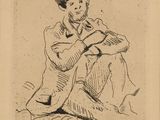 l'image d'un dessin d'un homme assis sur le sol