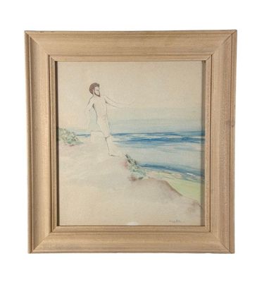 tableau représentant une femme sur la plage, au bord de l'océan