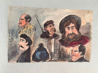 un tableau représentant un groupe d'hommes portant des chapeaux et des barbes