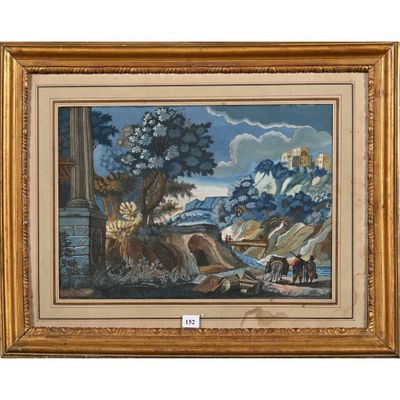 une peinture à l'huile d'un paysage avec un château au loin