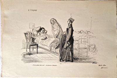 un dessin représentant une femme au lit et un homme assis sur une chaise