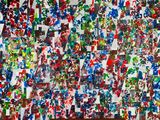 a picture of a wall with many different pictures on it
