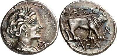 a silver coin with an image of a woman and a horse on it
