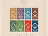 a stamp with a picture of different colors and designs on it