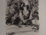 une image représentant un dessin d'un groupe de personnes assises à une table