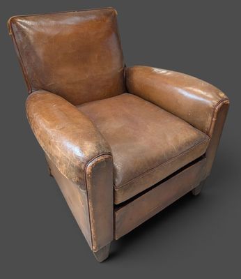 Modèle 3D d'un fauteuil en cuir marron sur fond gris