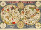 an old map of the world with a lot of animals on it