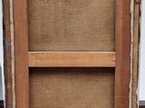 an old wooden cabinet with a door and a shelf on top of it