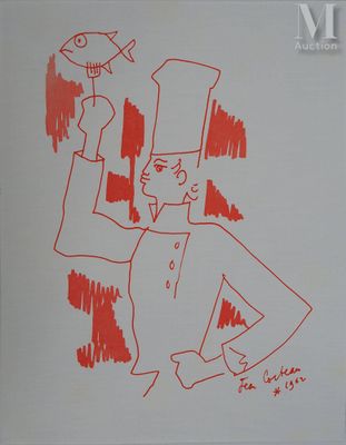 un dessin représentant un homme avec un poisson sur la tête
