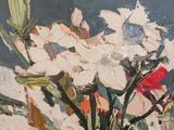 a painting of flowers in a vase on a table