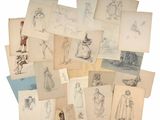 a lot of drawings of people and animals on old paper