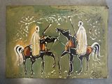un tableau représentant un homme à cheval, avec deux autres hommes sur le cheval