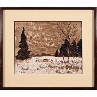 MALET Albert. (1912-1986). « Paysage d’hiver avec sapins et …