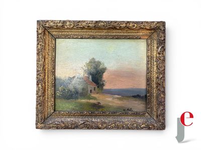 an image of a painting of a house on a hill by the ocean