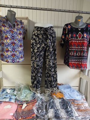 a display of clothing on a rack in a store