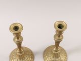 pair of antique brass candlesticks on a white background