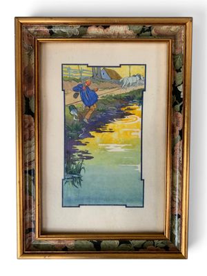 an image of a painting of a man fishing in a river
