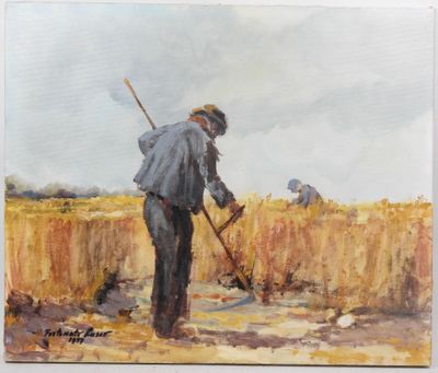 une image représentant un tableau où l'on voit un homme avec une pelle dans un champ