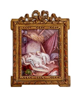 a picture of a painting of a woman sleeping on a bed