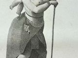 a drawing of a man carrying a child on his back