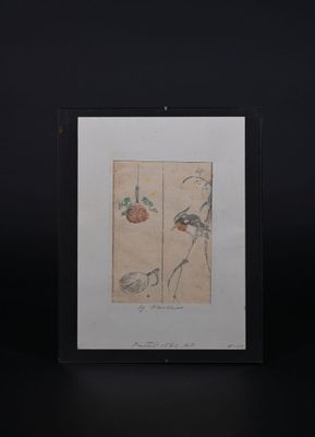 KEISAI EISEN (1790 - 1848). Martin pêcheur et papillons.