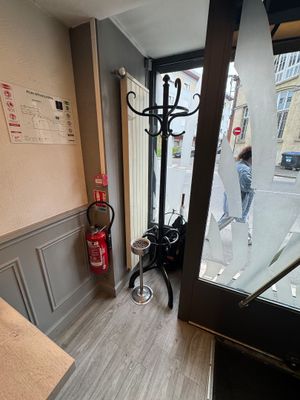 a bike that is parked in front of a door