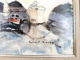 a picture of a painting of a boat in the water