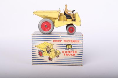 a yellow toy truck with a man in the back