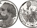 a drawing of a coin with an image of a man and a balloon