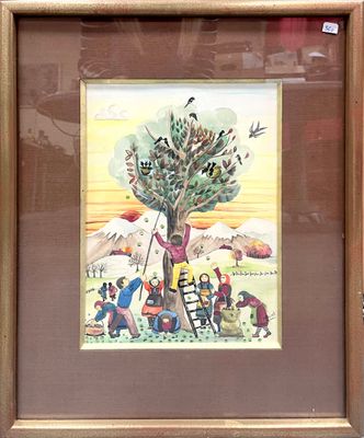 a picture of a picture of a tree with people around it